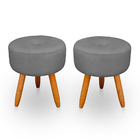 Kit 2 Puff Redondo Com Botonê Para Sala E Quarto Veludo Cinza