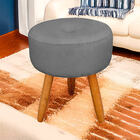 Kit 2 Puff Redondo Com Botonê Para Sala E Quarto Veludo Cinza