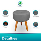 Kit 2 Puff Redondo Com Botonê Para Sala E Quarto Veludo Cinza