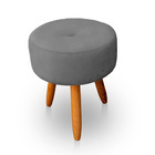 Kit 2 Puff Redondo Com Botonê Para Sala E Quarto Veludo Cinza