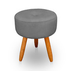 Kit 2 Puff Redondo Com Botonê Para Sala E Quarto Veludo Cinza