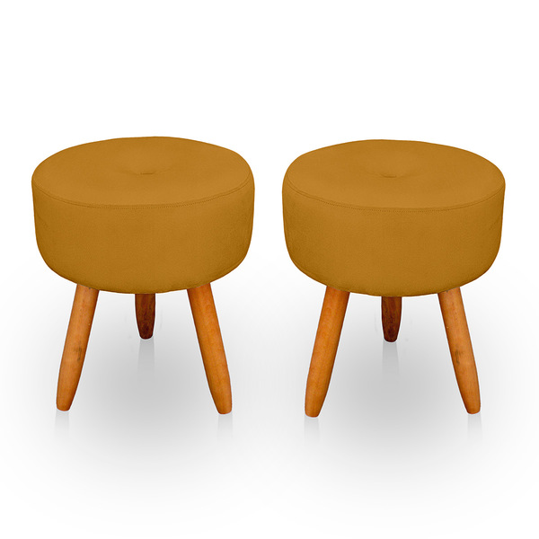 Kit 2 Puff Redondo Com Botonê Para Sala E Quarto Veludo Mosta