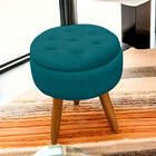 Kit 2 Puff Redondo Com Captonê Para Sala E Quarto Veludo Azul