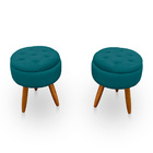 Kit 2 Puff Redondo Com Captonê Para Sala E Quarto Veludo Azul