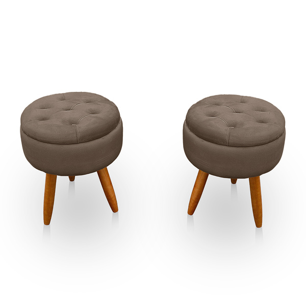 Kit 2 Puff Redondo Com Captonê Para Sala E Quarto Veludo Capu