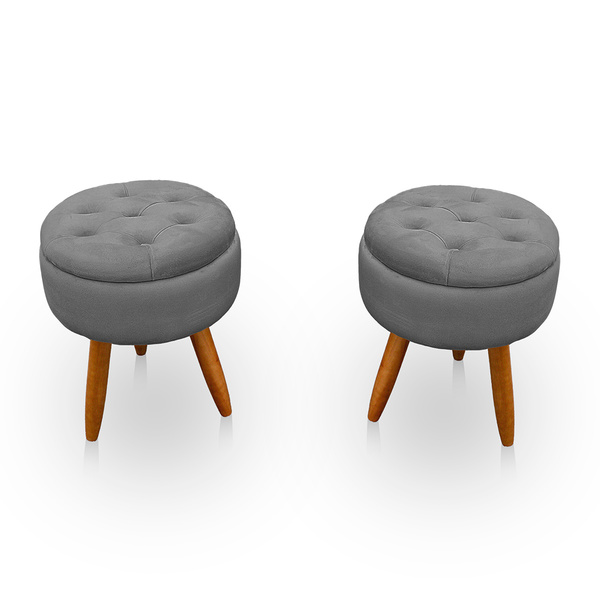 Kit 2 Puff Redondo Com Captonê Para Sala E Quarto Veludo - Jy