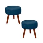 Kit 2 Puff Redondo Decorativo Danny Pés Palito Azul Escuro