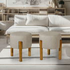 Kit 2 Puff Redondo Decorativo New Riviera Pés Maciça - Bege