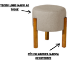 Kit 2 Puff Redondo Decorativo New Riviera Pés Maciça - Bege