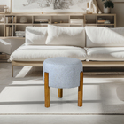 Kit 2 Puff Redondo Decorativo New Riviera Pés Maciça - Cinza