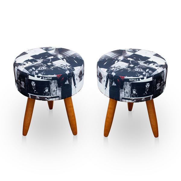 Kit 2 Puff Redondo Estampado Para Sala E Quarto Suede - Jylcr