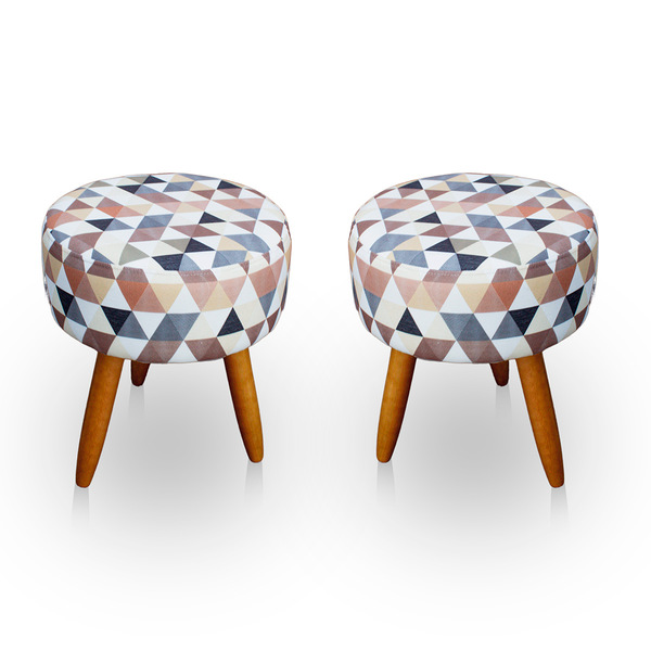 Kit 2 Puff Redondo Estampado Para Sala E Quarto Suede - Jylcr