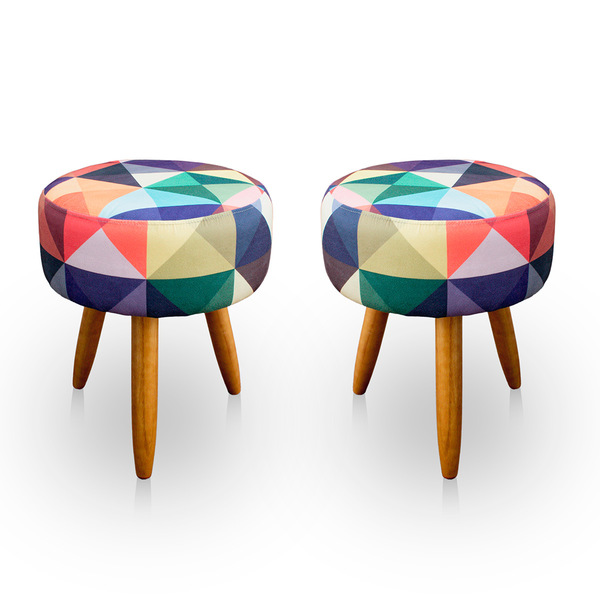 Kit 2 Puff Redondo Estampado Para Sala E Quarto Suede Triângu
