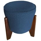 Kit 2 Puff Redondo Itália Veludo Azul Marinho Pés Madeira