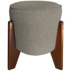 Kit 2 Puff Redondo Itália Veludo Tramado Castor Pés Madeira