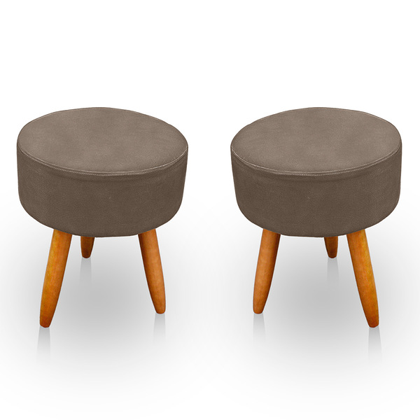 Kit 2 Puff Redondo Para Sala E Quarto Suede Capuccino- Jylcrom