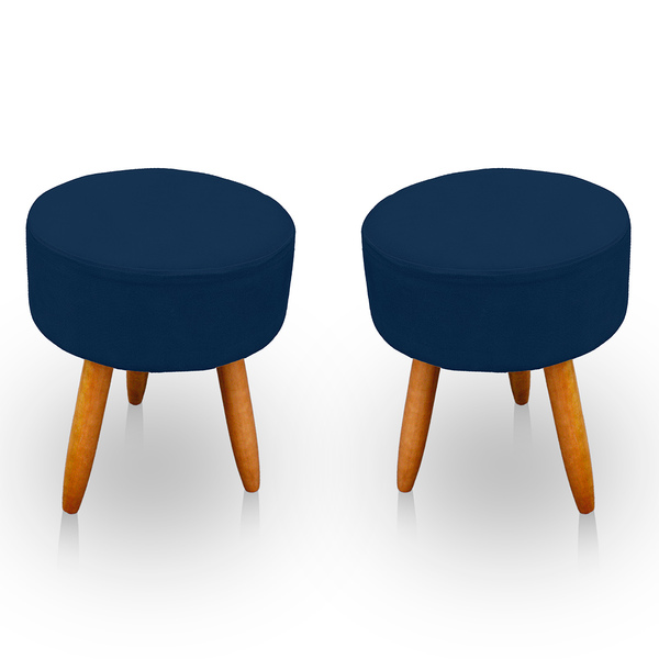 Kit 2 Puff Redondo Para Sala E Quarto Suede - Jylcrom - Azul