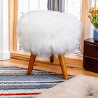 Kit 2 Puff Redondo Pelúcia Branco Para Sala E Quarto - Jylcrom