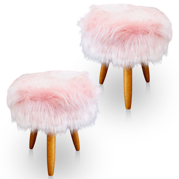 Kit 2 Puff Redondo Pelúcia Para Sala E Quarto - Jylcrom - Rose