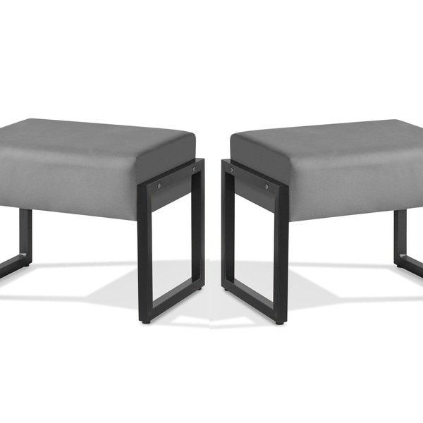 Kit 2 Puff Retangular Base Ferro Lançamento Cinza/preto