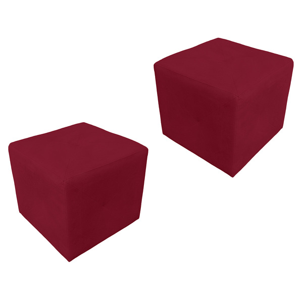 Kit 2 Puff Retangular Elo Para Sala E Quarto Suede Vermelho-