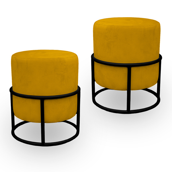 Kit 2 Puff Royale Para Sala E Quarto Suede - Jylcrom - Amarelo