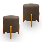 Kit 2 Puff Thor Luxo Para Sala E Quarto Suede Capuccino- Jylc