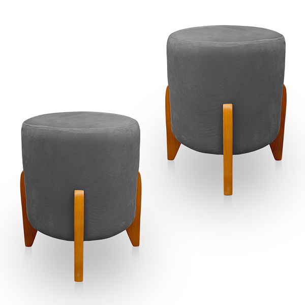Kit 2 Puff Thor Luxo Para Sala E Quarto Suede Cinza- Jylcrom