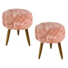 Kit 2 Puff Yasmin Decorativo Redondo Pelúcia Pés Palito Rosê