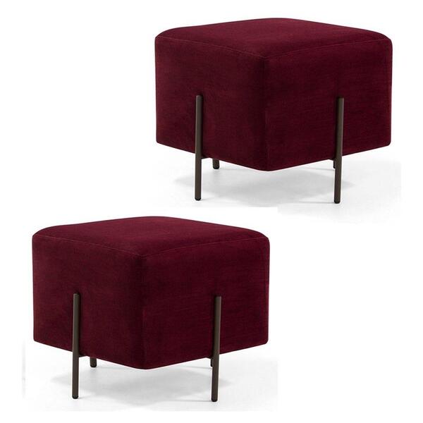 Kit 2 Puffs 45cm Base Aço Status B-278 Veludo Marsala Domi