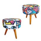 Kit 2 Puffs Bali Decorativo Estampa Romero Brito Kasa Sofá