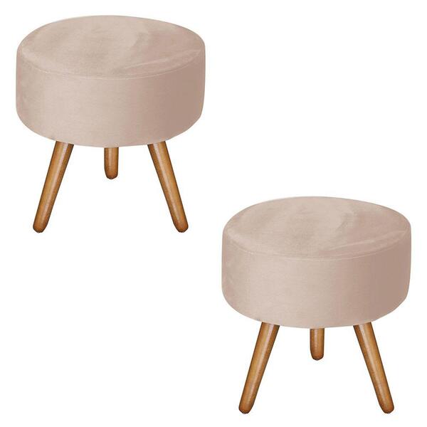 Kit 2 Puffs Bali Decorativo Veludo Creme Kasa Sofá