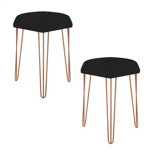 Kit 2 Puffs Banqueta Alta Bita Industrial Pé De Ferro Bronze