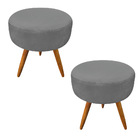 Kit 2 Puffs Banqueta Redonda Nina Suede Grafite Pés Palito Ca