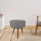 Kit 2 Puffs Banqueta Redonda Nina Suede Pés Palito Castanho -