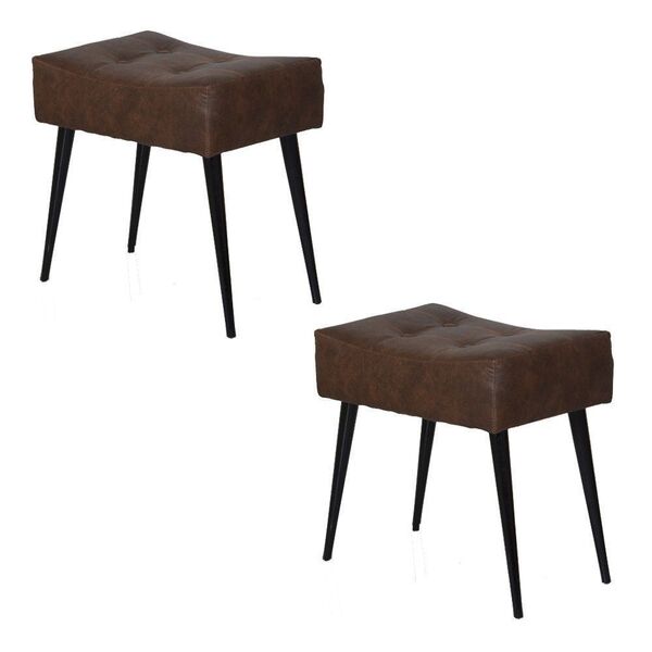 Kit 2 Puffs Banquetas Nobre Caramelo Com Pé Palito Chanfrado