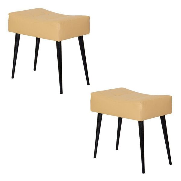 Kit 2 Puffs Banquetas Nobre Mostarda Com Pé Palito Chanfrado