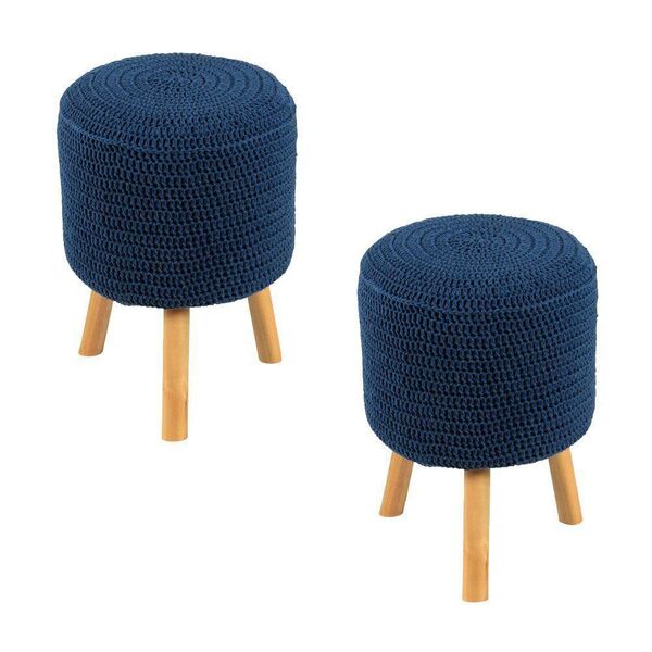 Kit 2 Puffs Banquetas Round Crochê Azul Royal L31 - Stay Puff