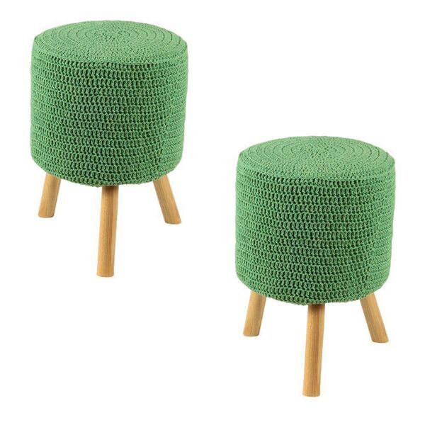 Kit 2 Puffs Banquetas Round Crochê Verde L31 - Stay Puff