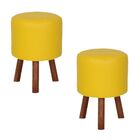 Kit 2 Puffs Banquetas Round Nobre 3 Pés Madeira Amarelo L31 -