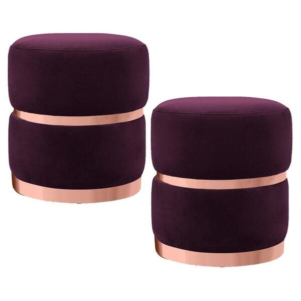 Kit 2 Puffs Cinto E Aro Rosê Round B-292 Veludo Uva Domi