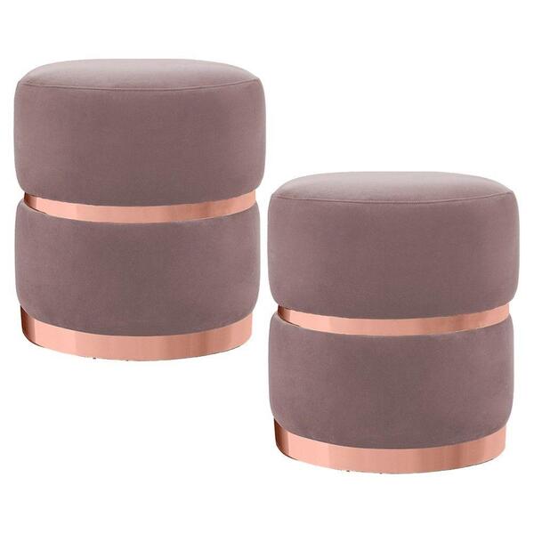 Kit 2 Puffs Cinto E Aro Rosê Round B-305 Veludo Rosê Domi