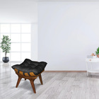 Kit 2 Puffs Costela Suede Base Madeira Castanho - Pallazio -