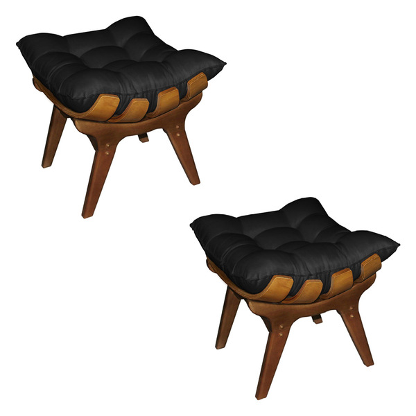 Kit 2 Puffs Costela Suede Base Madeira Castanho - Pallazio -