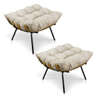 Kit 2 Puffs Costela Suede Base Metálica - Pallazio - Bege