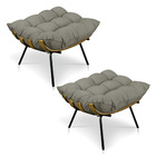 Kit 2 Puffs Costela Veludo Capuccino Base Metálica - Pallazio