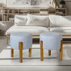 Kit 2 Puffs Decoração Sala Pés Madeira Cinza - Rede Móveis