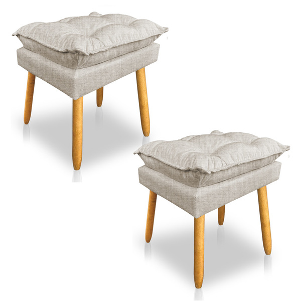 Kit 2 Puffs Decorativo Opala Linho Bege Pés Palito Dal Poz Es