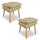 Kit 2 Puffs Decorativo Opala Linho Dourado Pés Palito Dal Poz