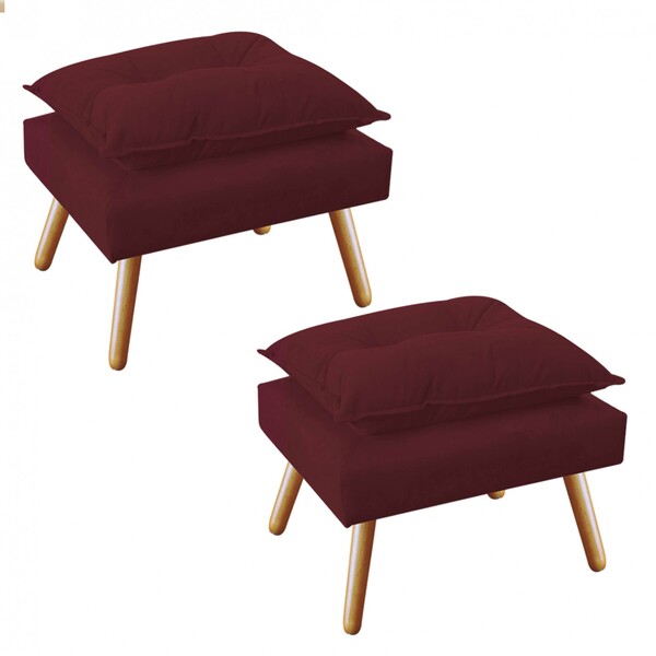 Kit 2 Puff's Decorativo Opala Plus Bordô